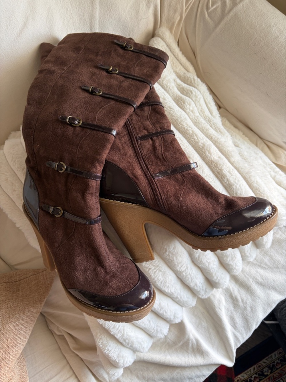 Women's Brown Suede Mid-Calf Heeled Boots .Adorable boots that stand out.